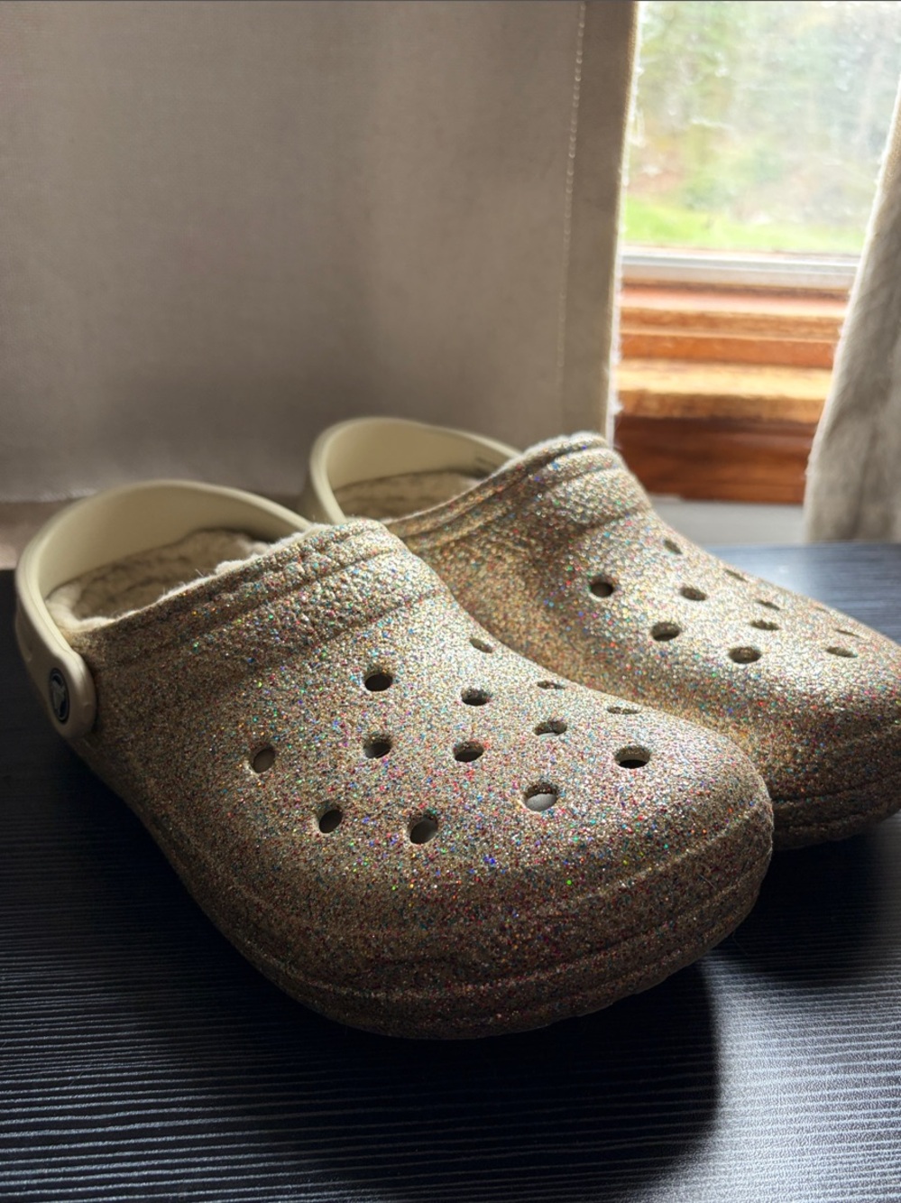 CROCS Women’s Glitter Clog in Multicolor Sparkle with Cream Strap